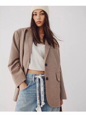 Free People Plaid Oversized Blazer in Ginger Combo